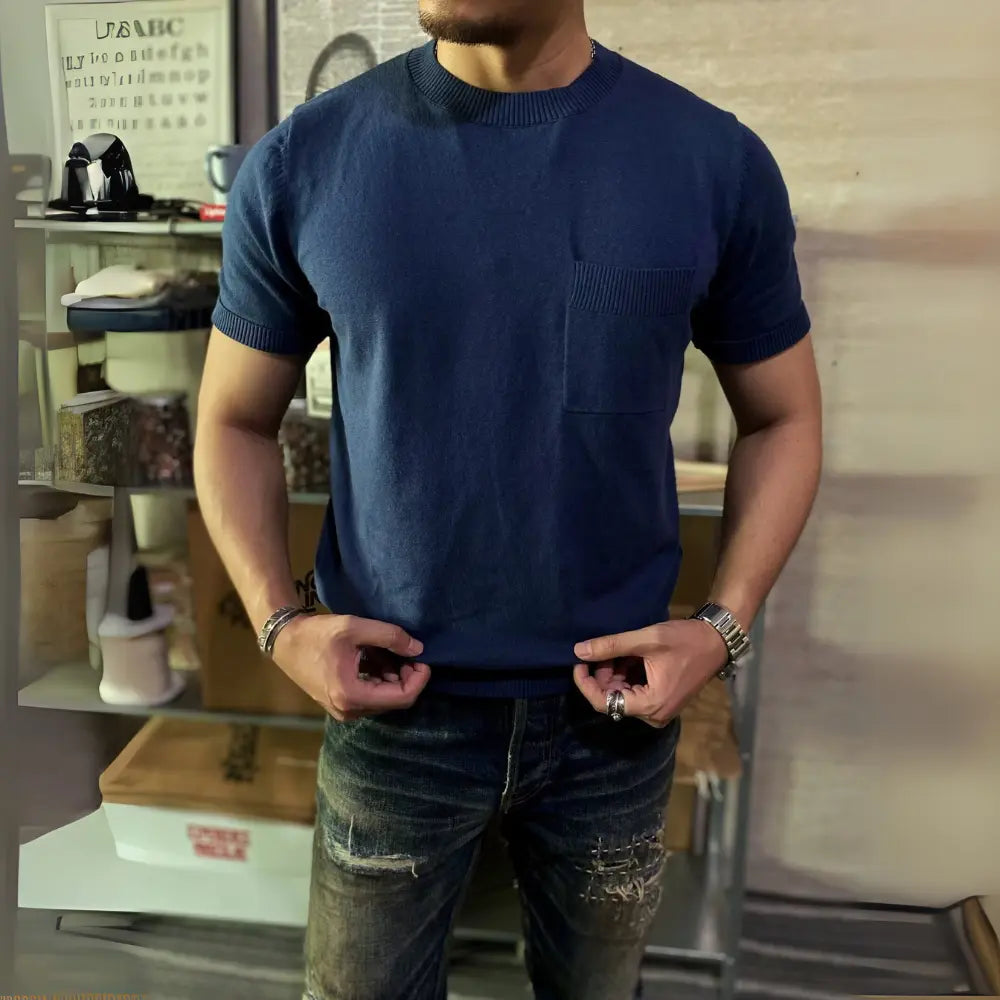 American Retro Loose Fit Round Neck T Shirt –  Breathable Italian Knit | Old Money Style Prendersons