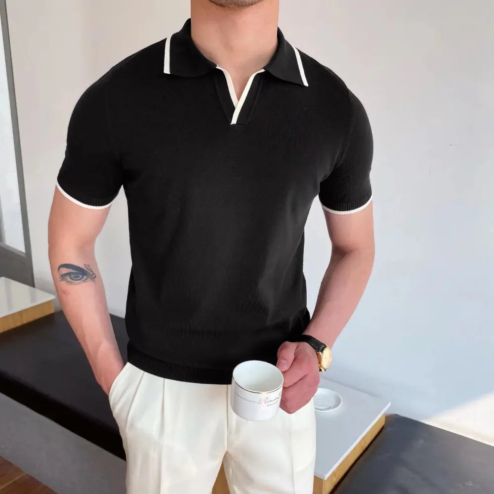 Slim Fit Striped Casual Polo Shirts for Men – White & Black | Old Money Style Prendersons