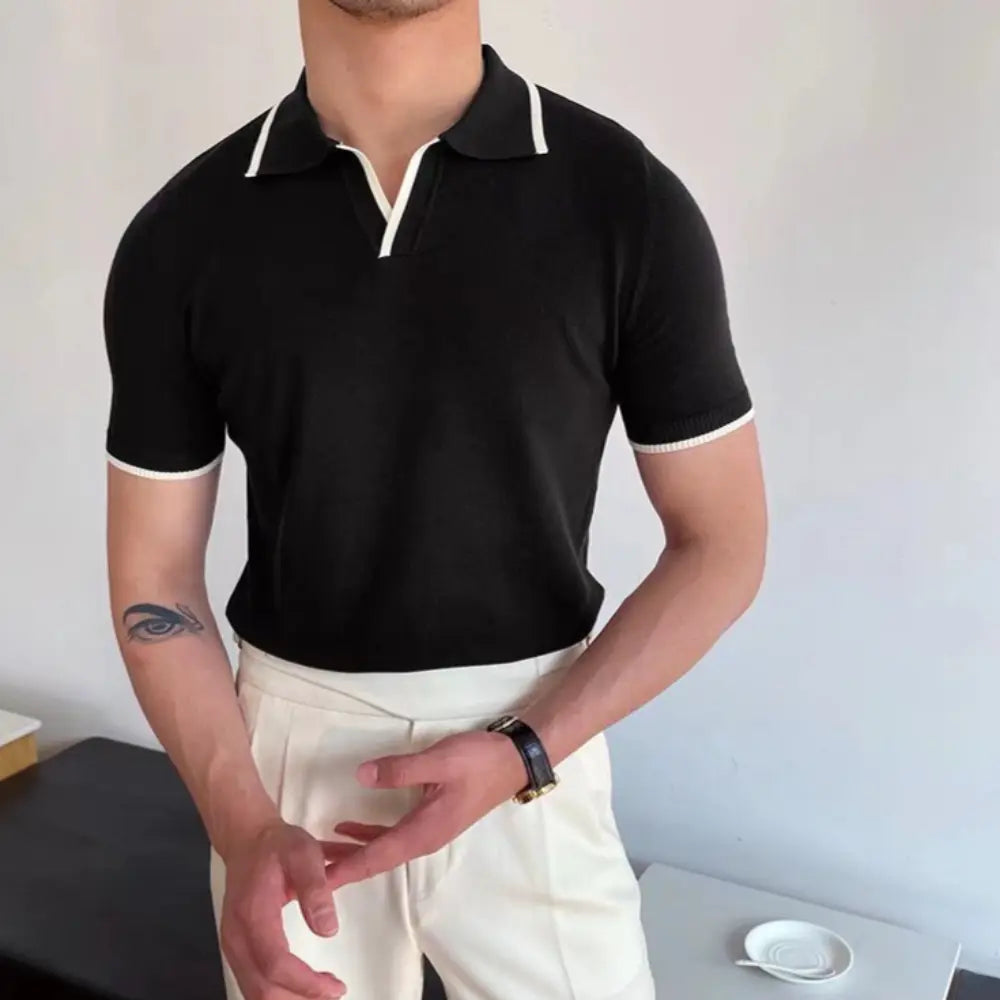 Slim Fit Striped Casual Polo Shirts for Men – White & Black | Old Money Style Prendersons