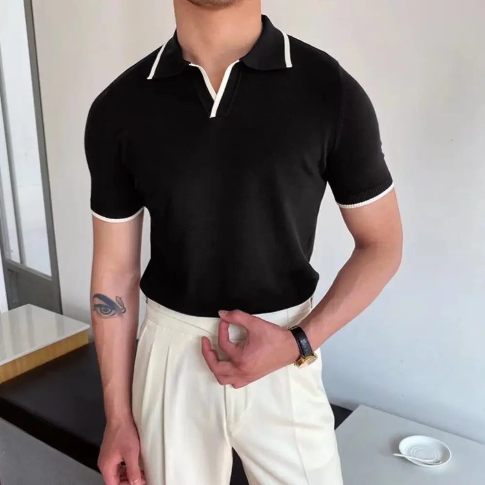 Slim Fit Striped Casual Polo Shirts for Men – White & Black | Old Money Style Prendersons