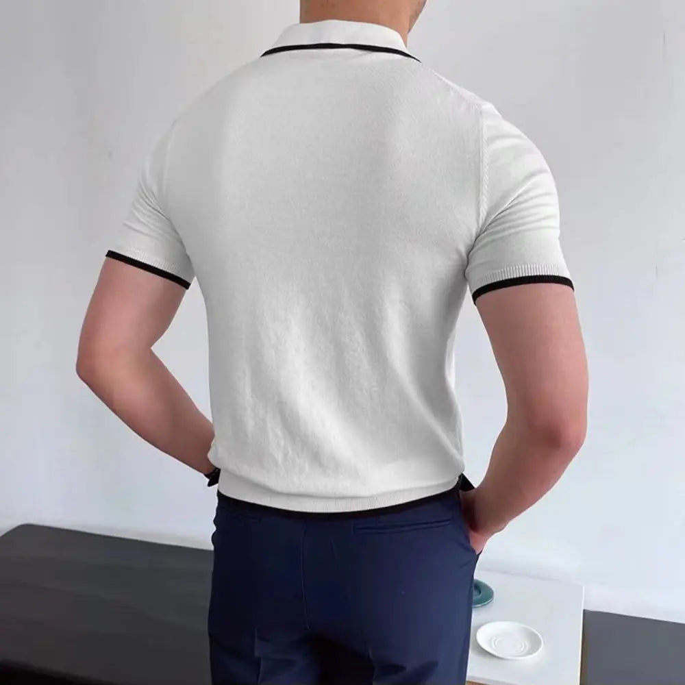 Slim Fit Striped Casual Polo Shirts for Men – White & Black | Old Money Style Prendersons