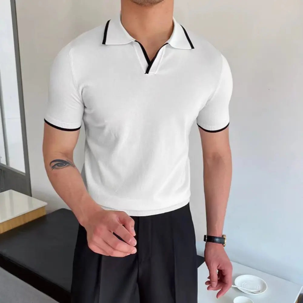 Slim Fit Striped Casual Polo Shirts for Men – White & Black | Old Money Style Prendersons