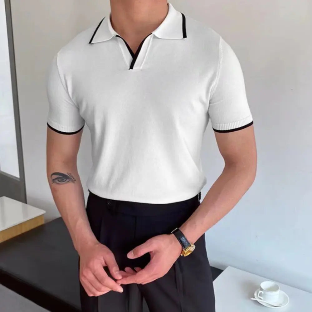 Slim Fit Striped Casual Polo Shirts for Men – White & Black | Old Money Style Prendersons
