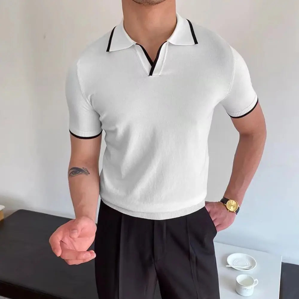 Slim Fit Striped Casual Polo Shirts for Men – White & Black | Old Money Style Prendersons