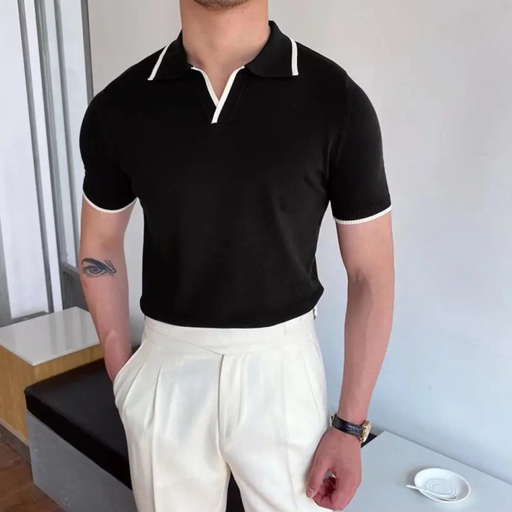 Slim Fit Striped Casual Polo Shirts for Men – White & Black | Old Money Style Prendersons