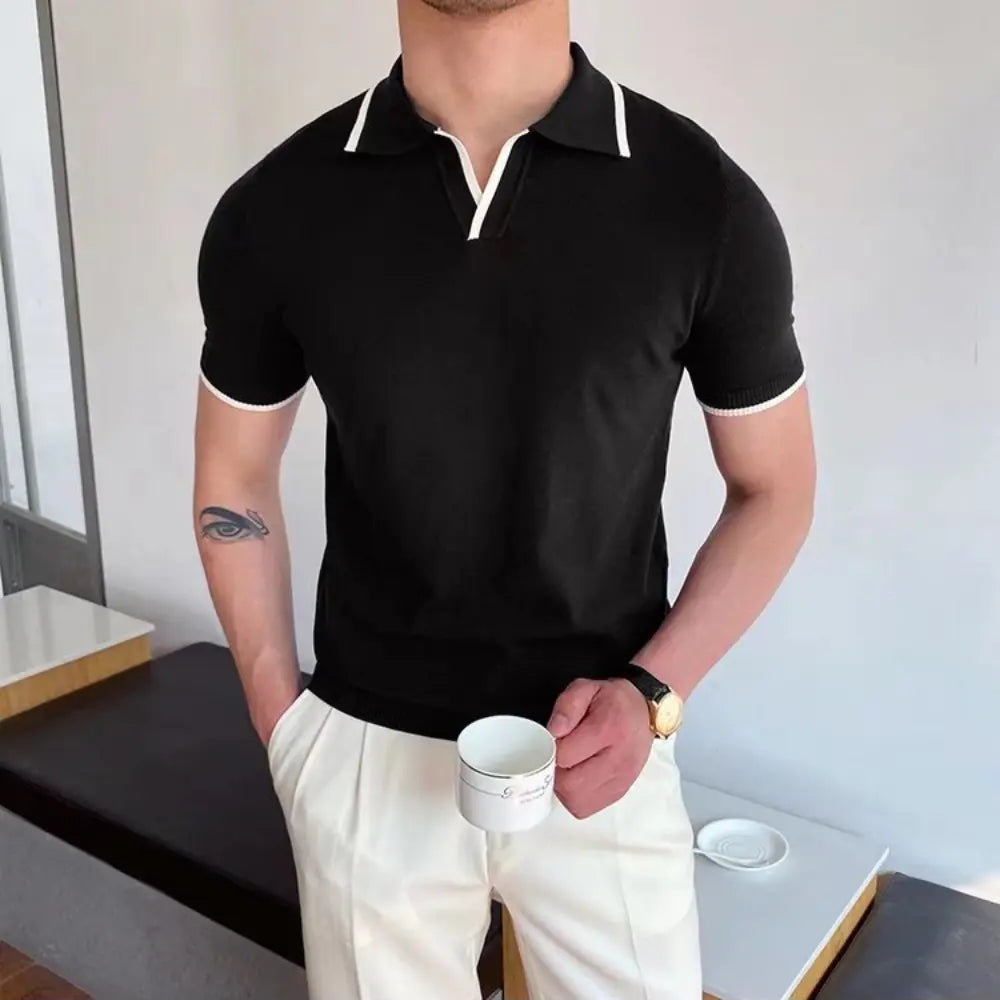 Slim Fit Striped Casual Polo Shirts for Men – White & Black | Old Money Style Prendersons