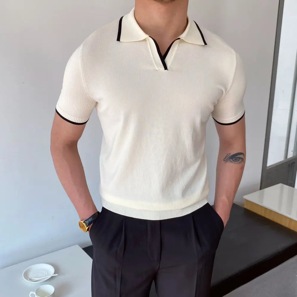 Slim Fit Striped Casual Polo Shirts for Men – White & Black | Old Money Style Prendersons