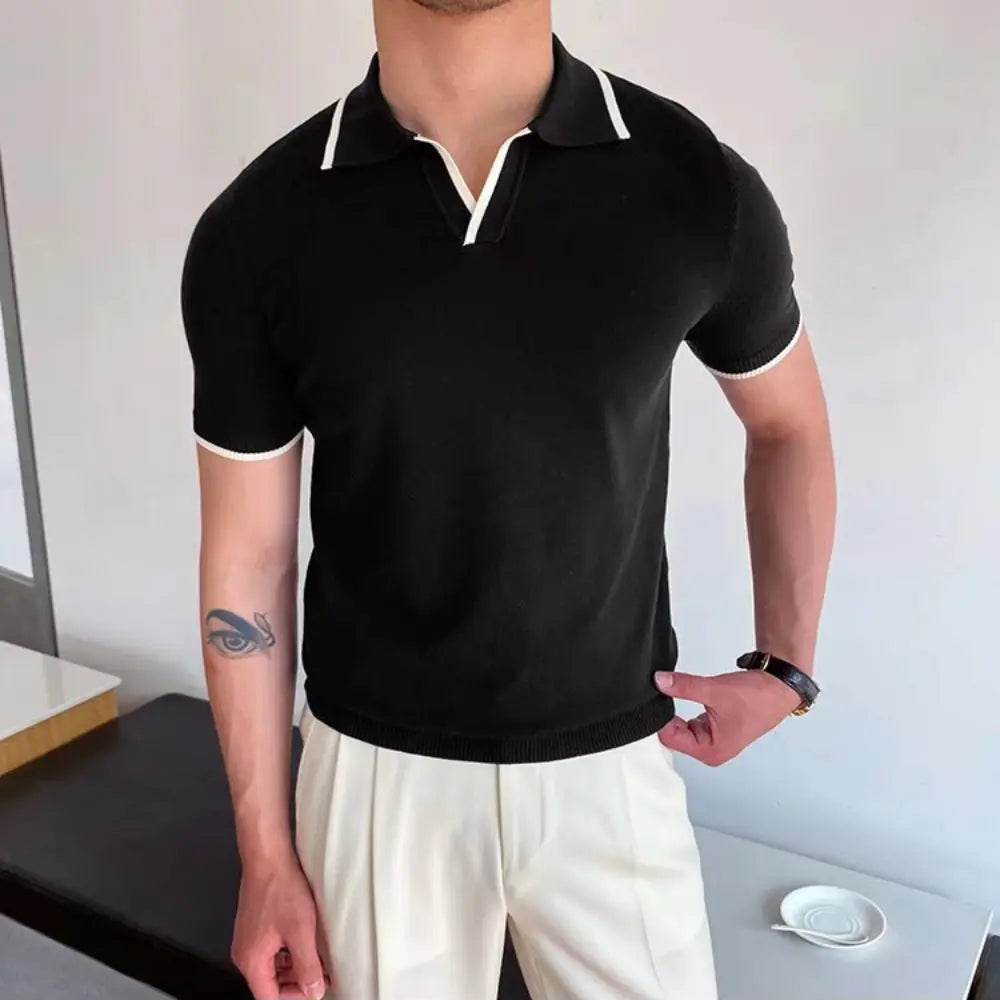 Slim Fit Striped Casual Polo Shirts for Men – White & Black | Old Money Style Prendersons