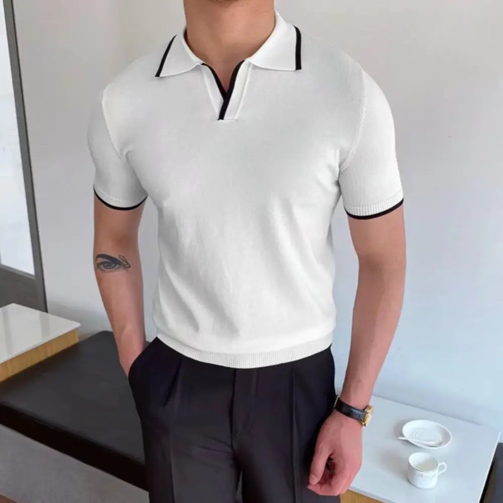 Slim Fit Striped Casual Polo Shirts for Men – White & Black | Old Money Style Prendersons