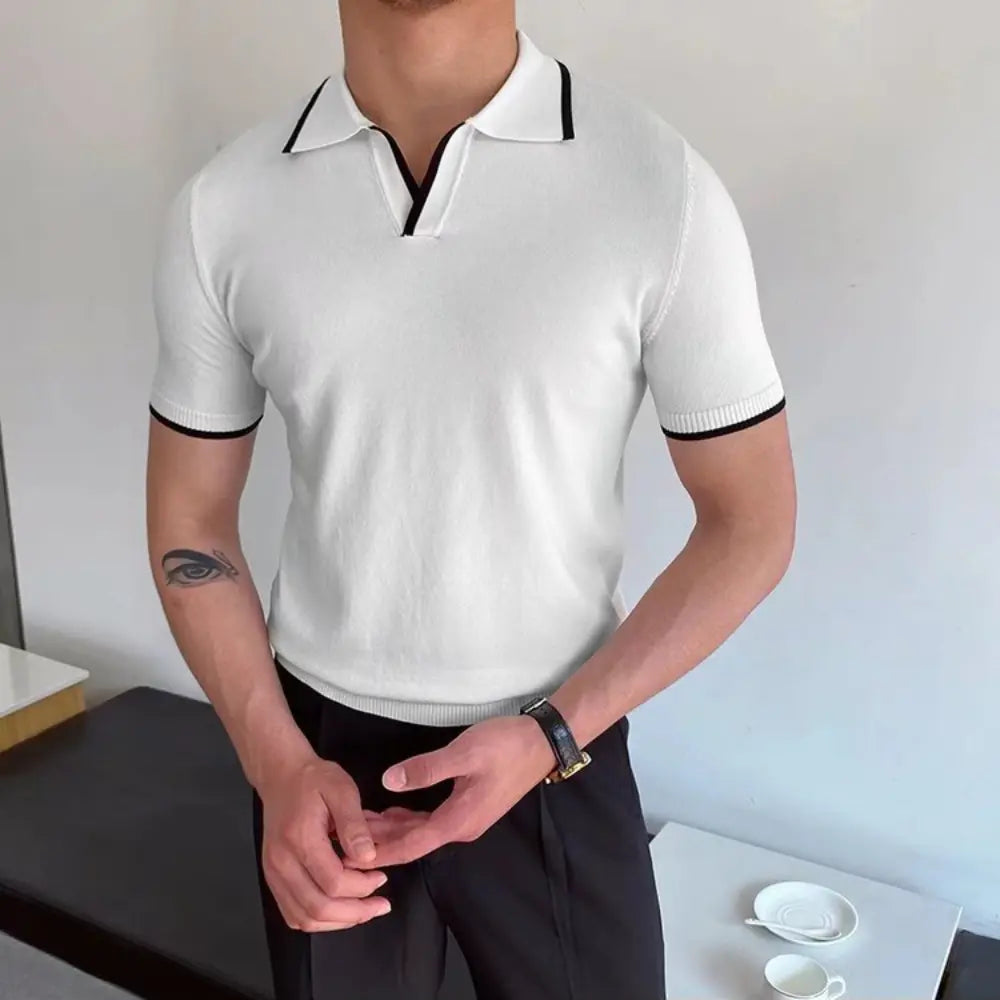 Slim Fit Striped Casual Polo Shirts for Men – White & Black | Old Money Style Prendersons