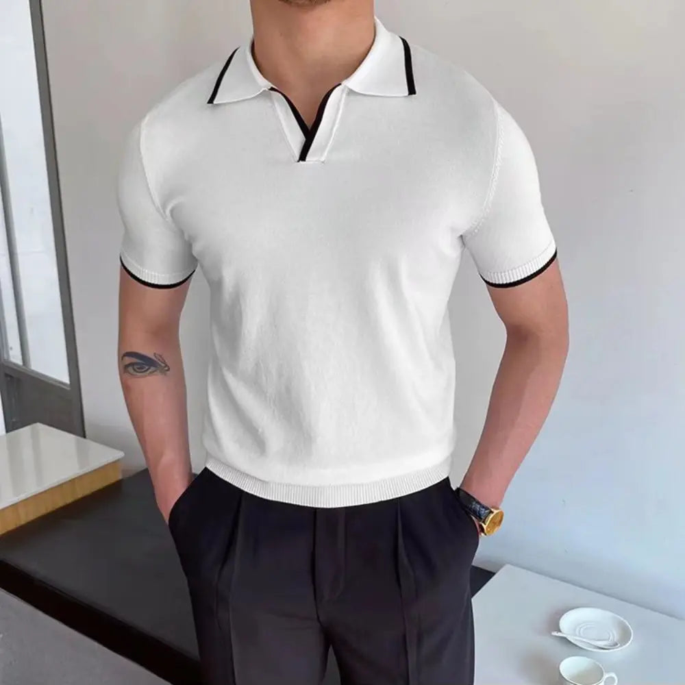 Slim Fit Striped Casual Polo Shirts for Men – White & Black | Old Money Style Prendersons