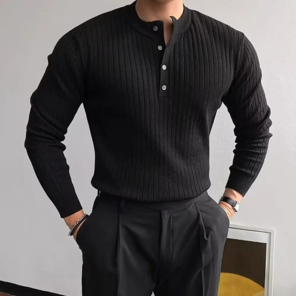 Tailored Men's Henry Collar Shirt – Black | Casual Refined | Old Money Menswear Prendersons