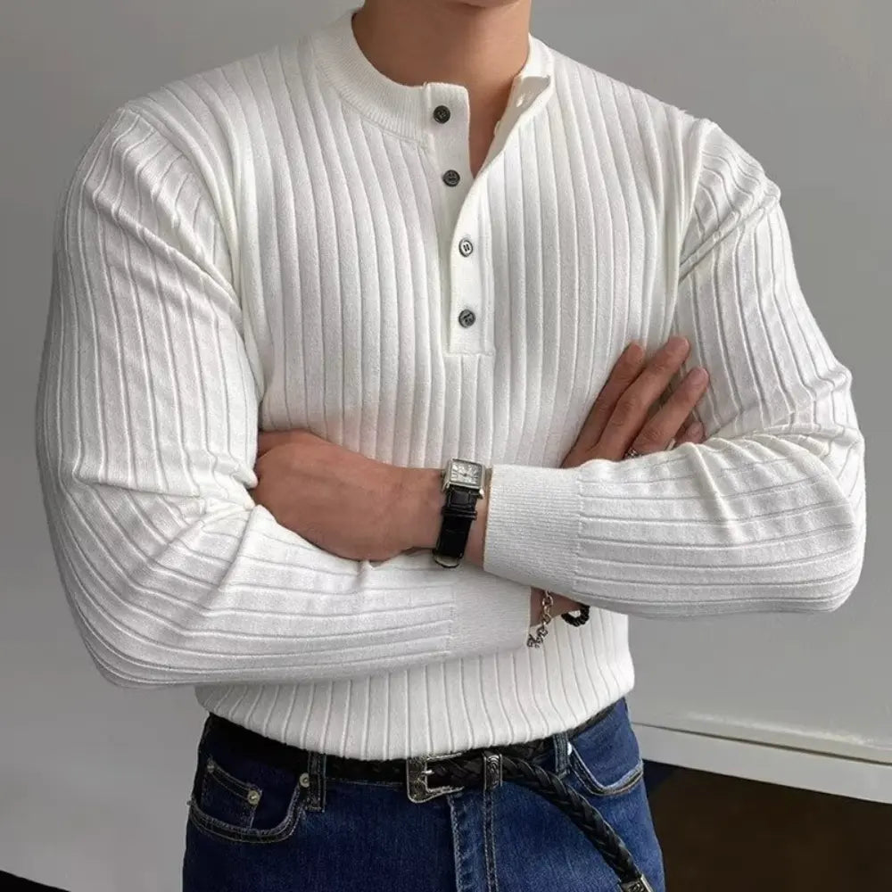 Tailored Men's Henry Collar Shirt – Black | Casual Refined | Old Money Menswear Prendersons