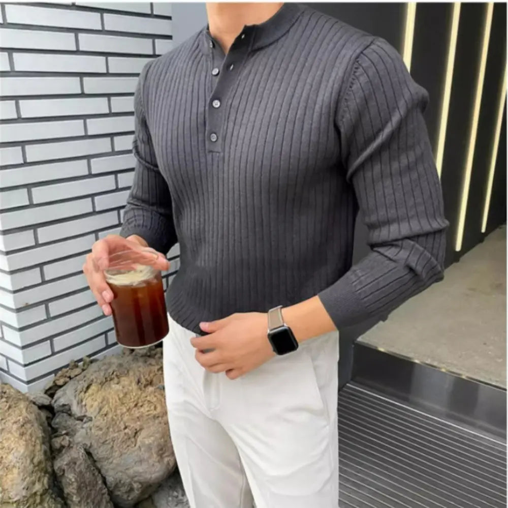 Tailored Men's Henry Collar Shirt – Black | Casual Refined | Old Money Menswear Prendersons