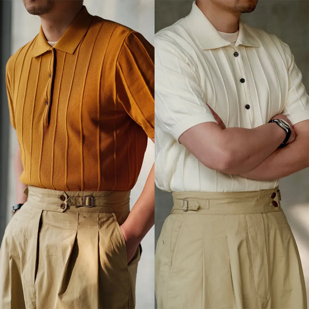 Slim Fit Ice Silk Vertical Stripes T Shirt – Summer Essential | Old Money Menswear Prendersons