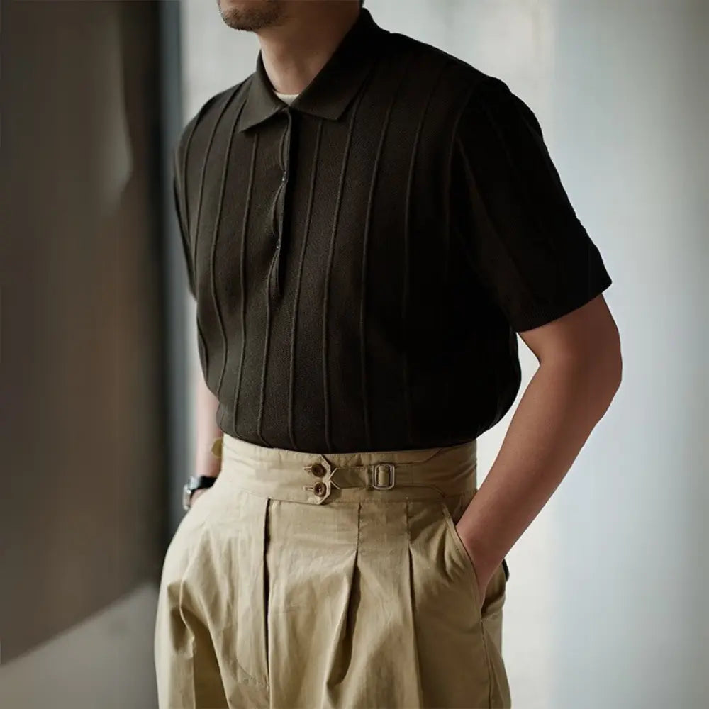 Slim Fit Ice Silk Vertical Stripes T Shirt – Summer Essential | Old Money Menswear Prendersons