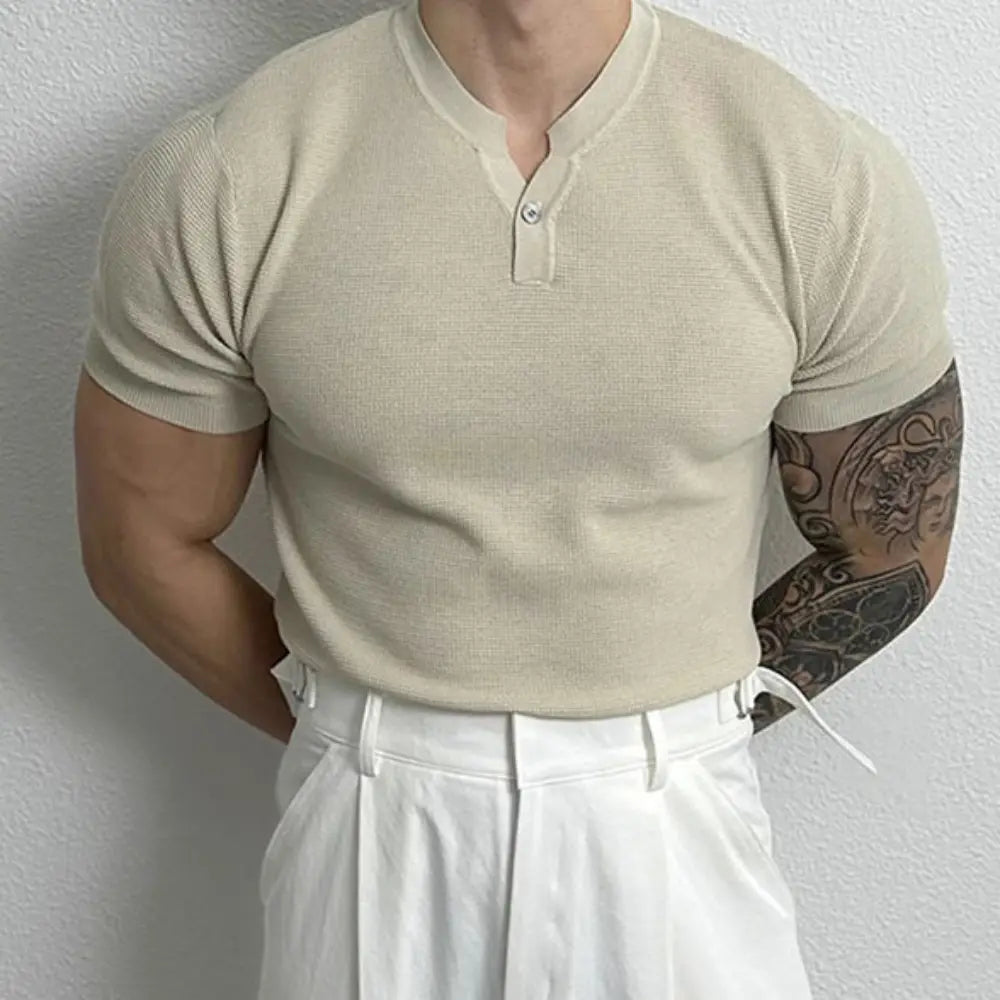 Men's Henry Collar Slim Fit Knitted T-shirt –  Leisure Style | Old Money Pullover Prendersons