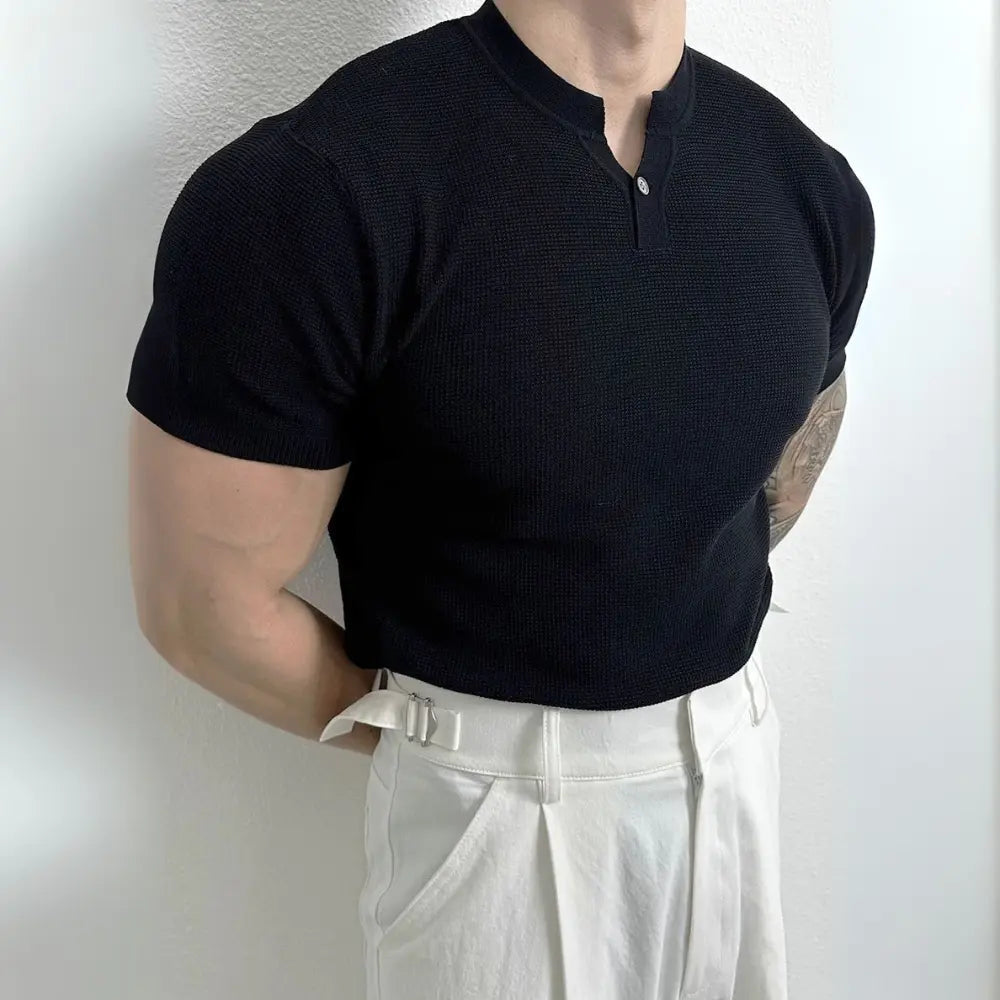 Men's Henry Collar Slim Fit Knitted T-shirt –  Leisure Style | Old Money Pullover Prendersons
