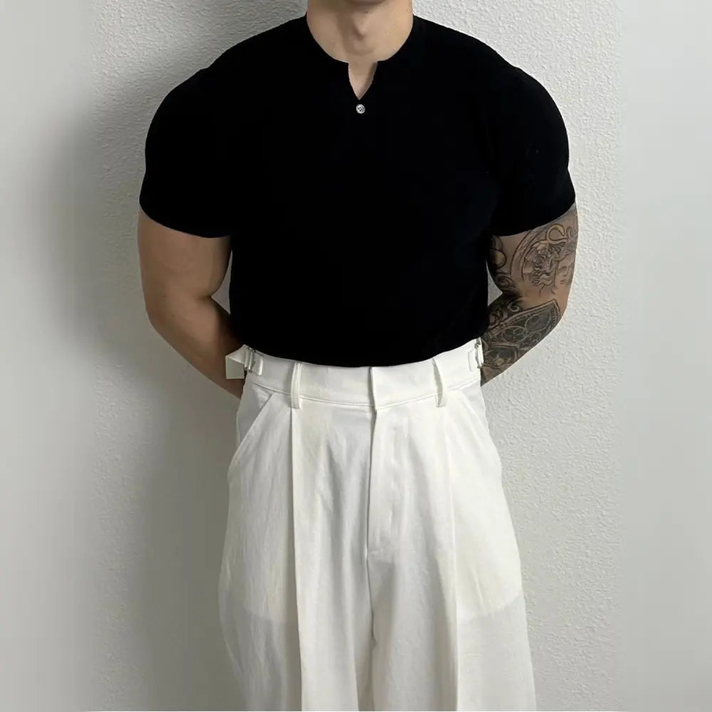 Men's Henry Collar Slim Fit Knitted T-shirt –  Leisure Style | Old Money Pullover Prendersons