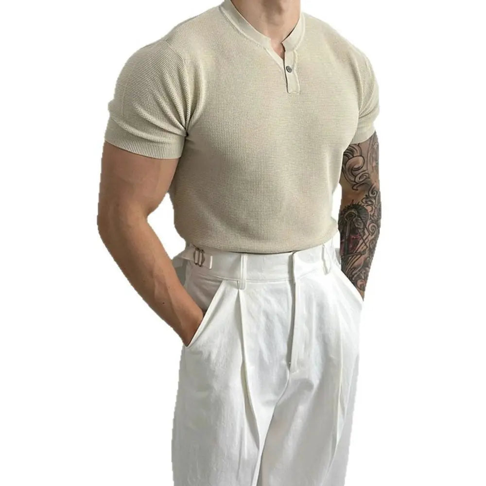 Men's Henry Collar Slim Fit Knitted T-shirt –  Leisure Style | Old Money Pullover Prendersons