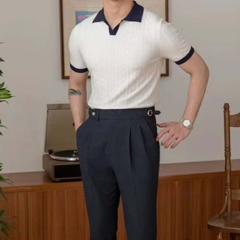 Slim Fit Men's Summer Polo Pullover – Navy Blue & White | Summer Casual | Old Money Menswear Prendersons