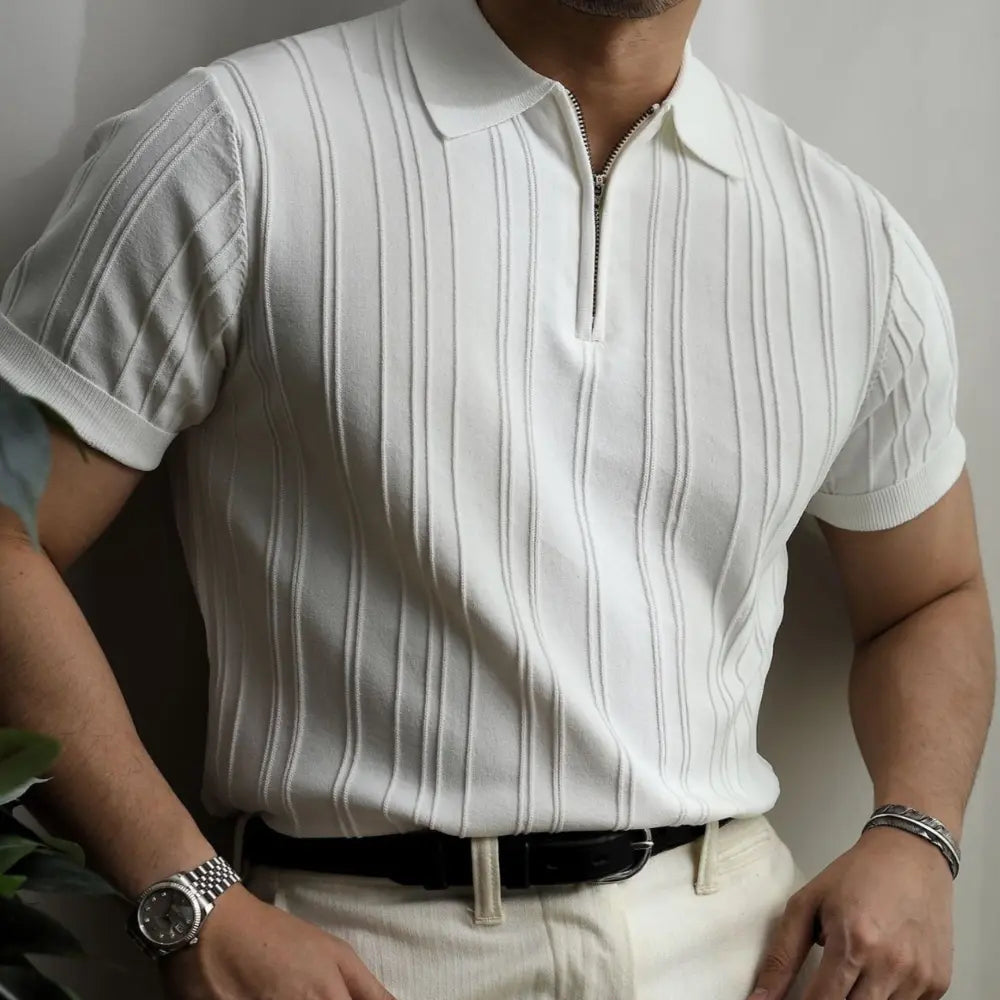 Loose Fit Mens Short Sleeve Polo Shirts – Zipper Knitted Collar | Old Money Menswear Prendersons