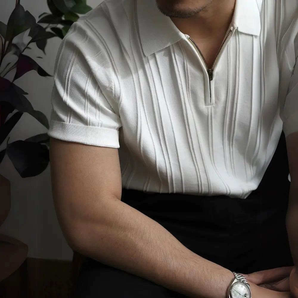Loose Fit Mens Short Sleeve Polo Shirts – Zipper Knitted Collar | Old Money Menswear Prendersons