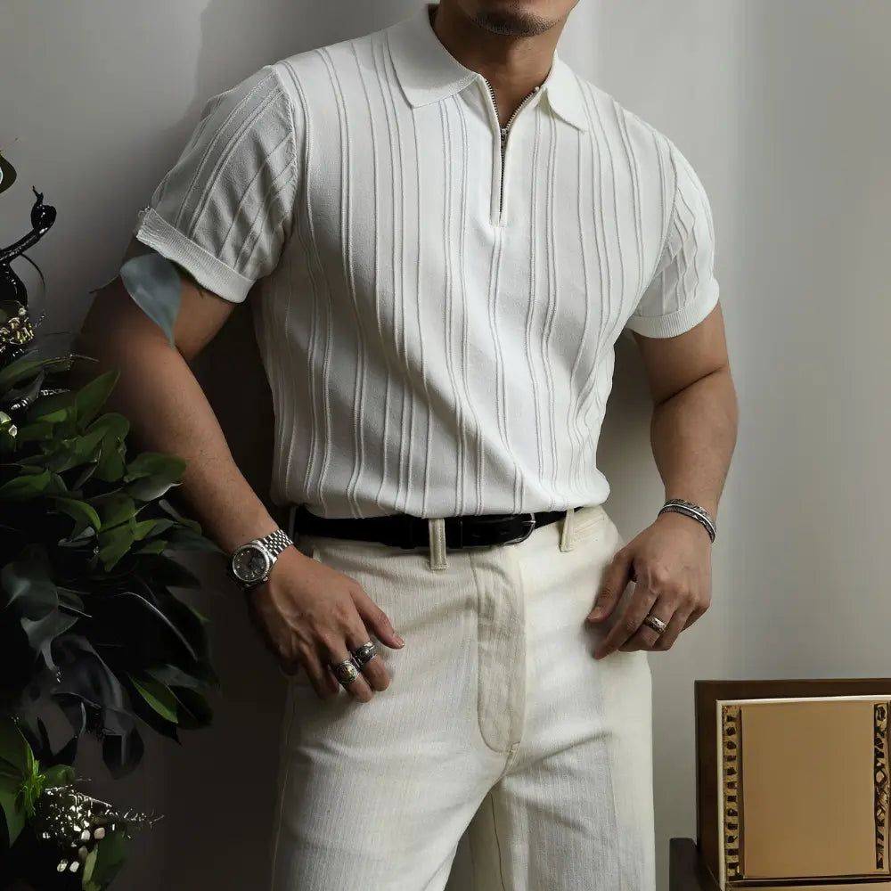 Loose Fit Mens Short Sleeve Polo Shirts – Zipper Knitted Collar | Old Money Menswear Prendersons