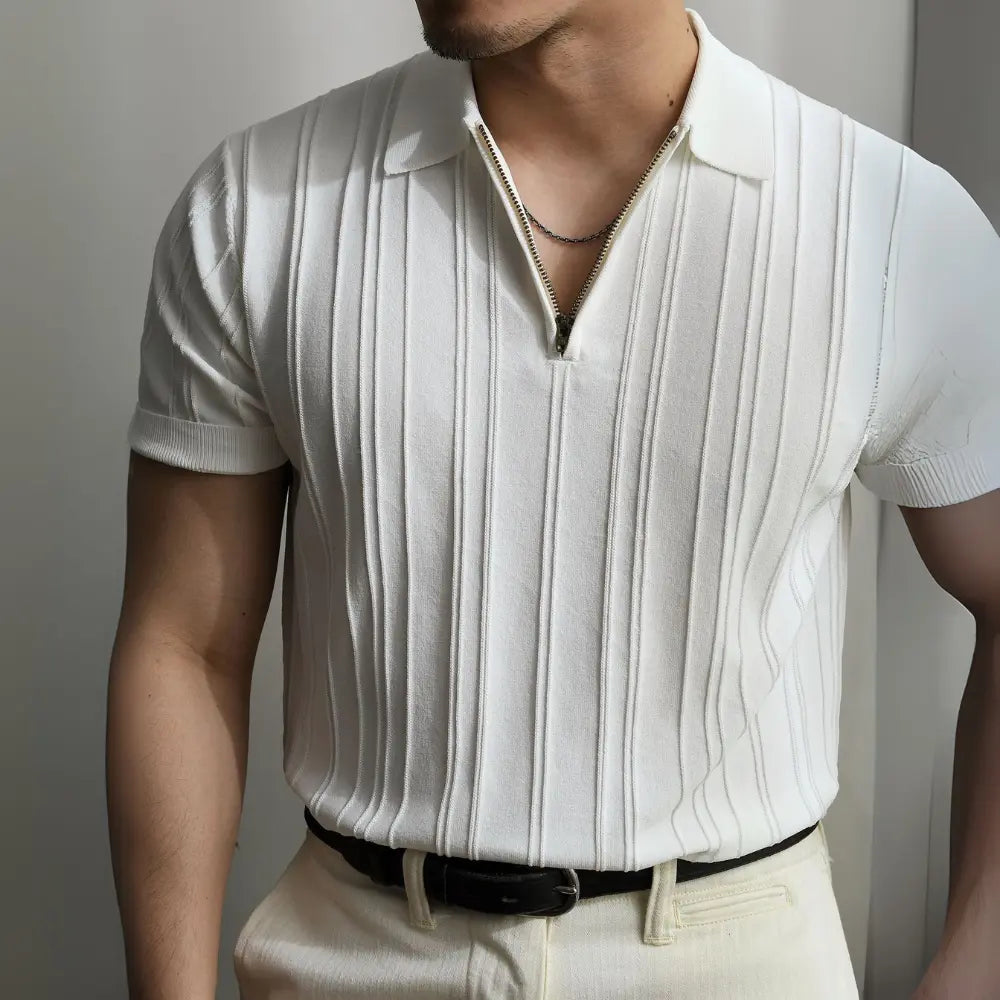 Loose Fit Mens Short Sleeve Polo Shirts – Zipper Knitted Collar | Old Money Menswear Prendersons