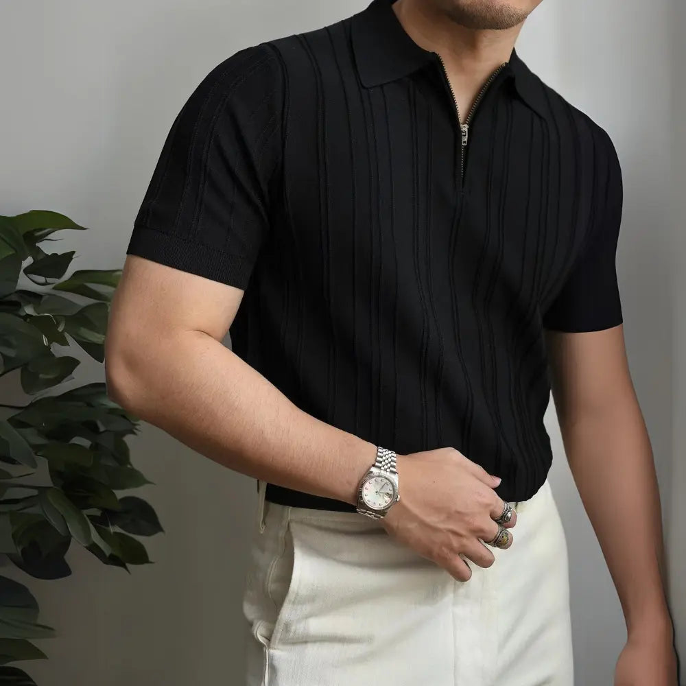 Loose Fit Mens Short Sleeve Polo Shirts – Zipper Knitted Collar | Old Money Menswear Prendersons