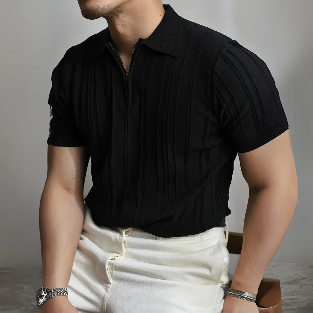 Loose Fit Mens Short Sleeve Polo Shirts – Zipper Knitted Collar | Old Money Menswear Prendersons