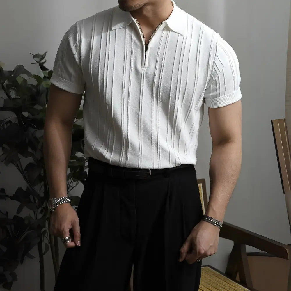 Loose Fit Mens Short Sleeve Polo Shirts – Zipper Knitted Collar | Old Money Menswear Prendersons