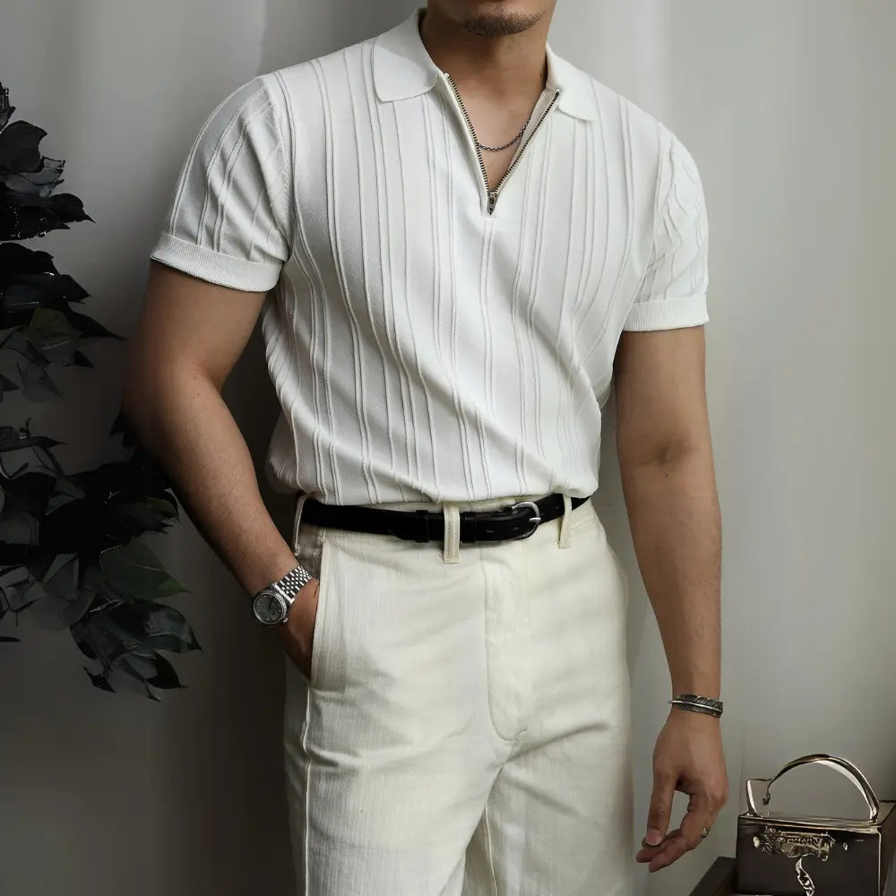 Loose Fit Mens Short Sleeve Polo Shirts – Zipper Knitted Collar | Old Money Menswear Prendersons
